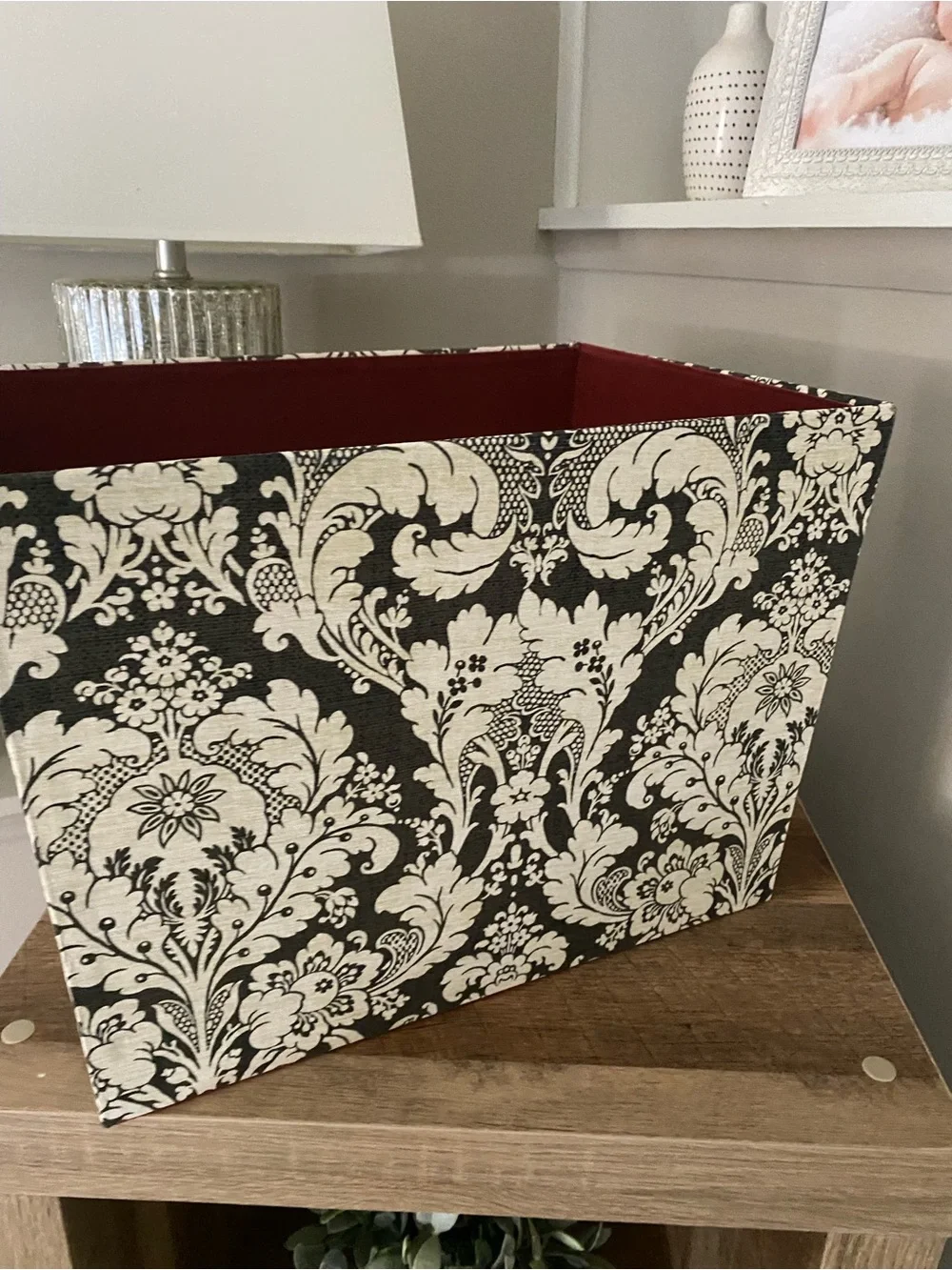 2 Decorative Dark Olive and Cream Fabric Storage Bin